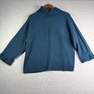 Chicos 3 Black Label Sweater Women's XL Blue Long Sleeve Ribbed Turtle Neck NWT